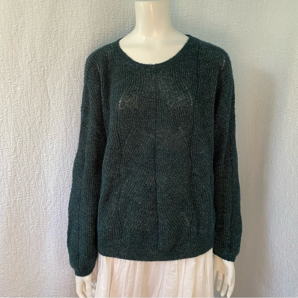 Anthropologie Forest Green Ribbed Knit Crewneck Sweater Pullover Pilcro